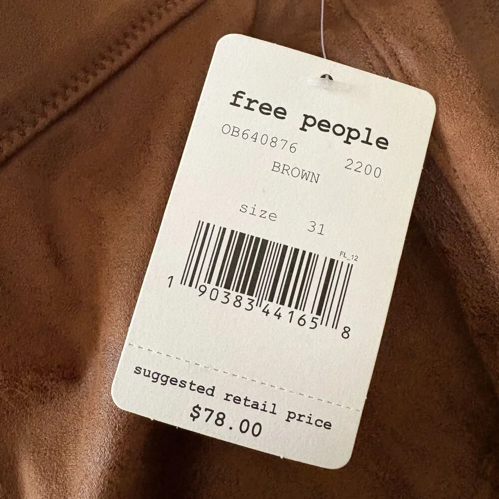 NWT Free People Faux Suede Moto‎ Leggings Brown Distressed Edgy Earthy Size 31
